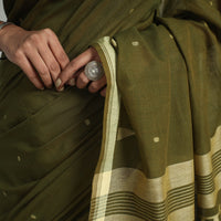 Green - Handloom Cotton Phulia Jamdani Saree with Tassels 22