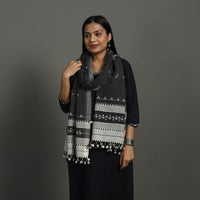 Black - Kutch Bhujodi Weaving Mirror Work Handloom Woolen Stole 15