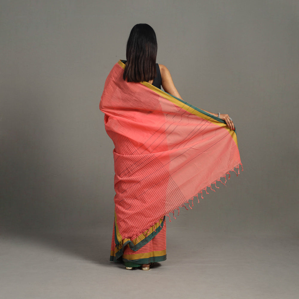 Peach - Stepwell Turned Weft Cotton Handloom Saree 16