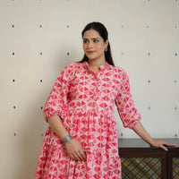 Pink - Pure Cotton Tiered Batik Print Dress 11