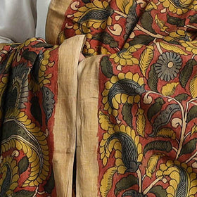 Red - mangalagiri cotton handpainted pen work kalamkari