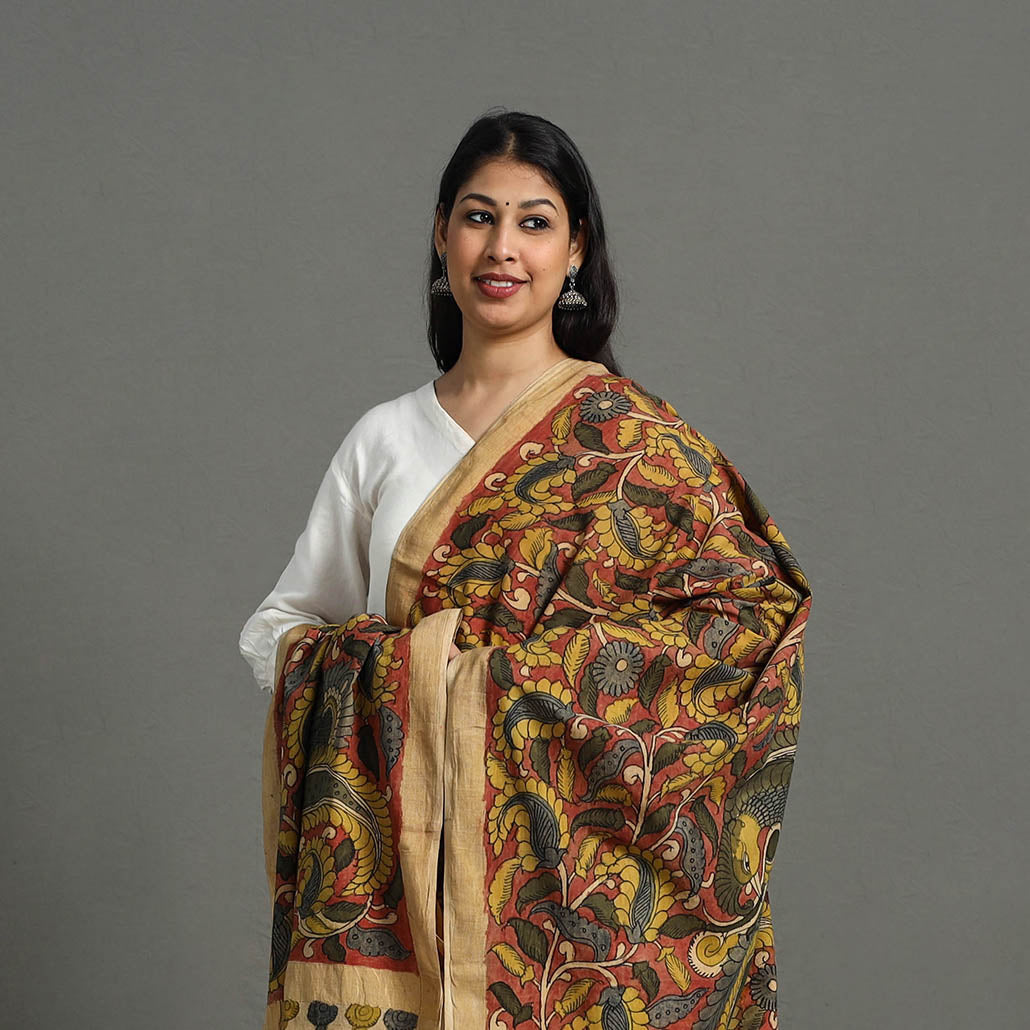 Mangalagiri Cotton Handpainted Pen Work Kalamkari Dupatta 12