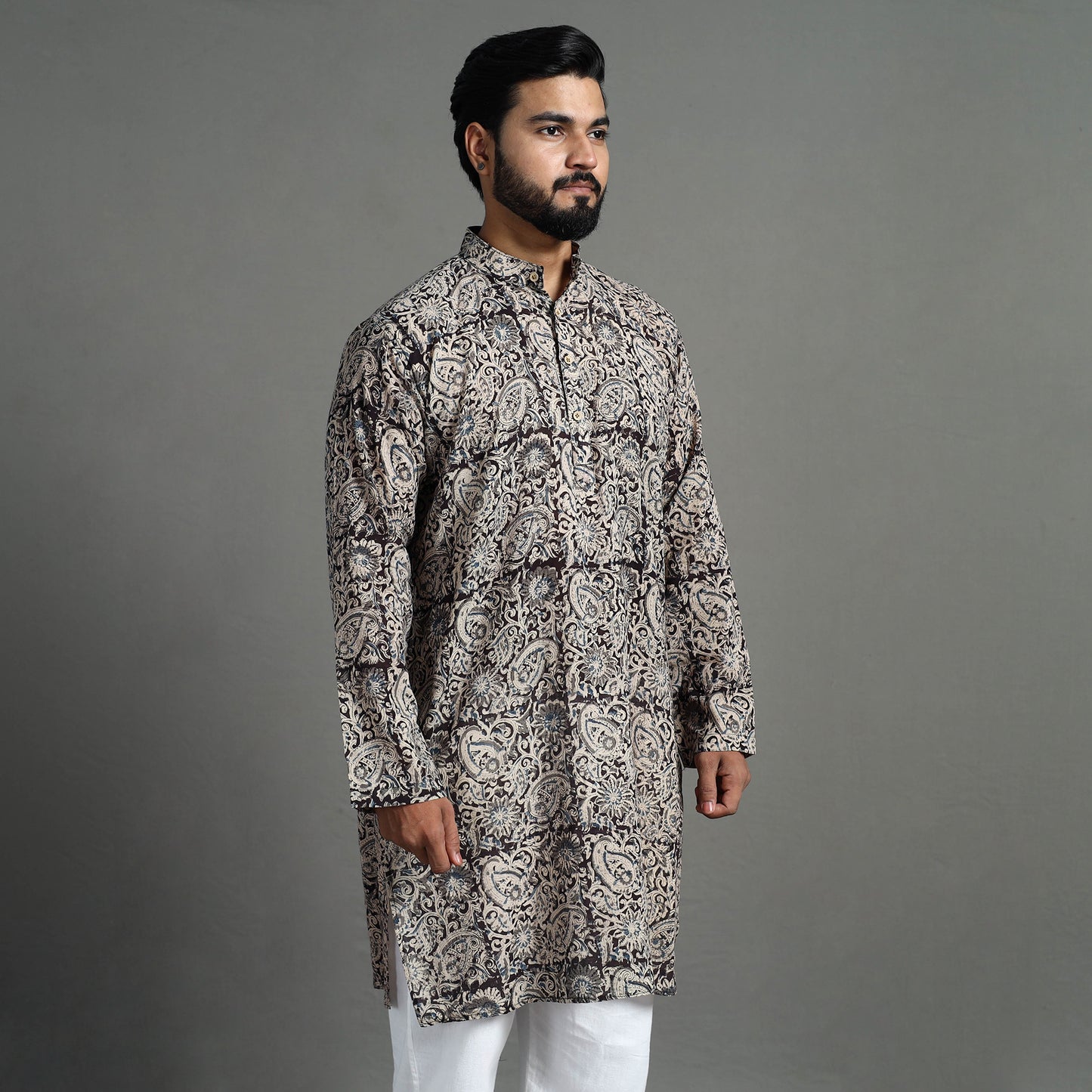 Kalamkari Block Printed Cotton Men Long Kurta 07