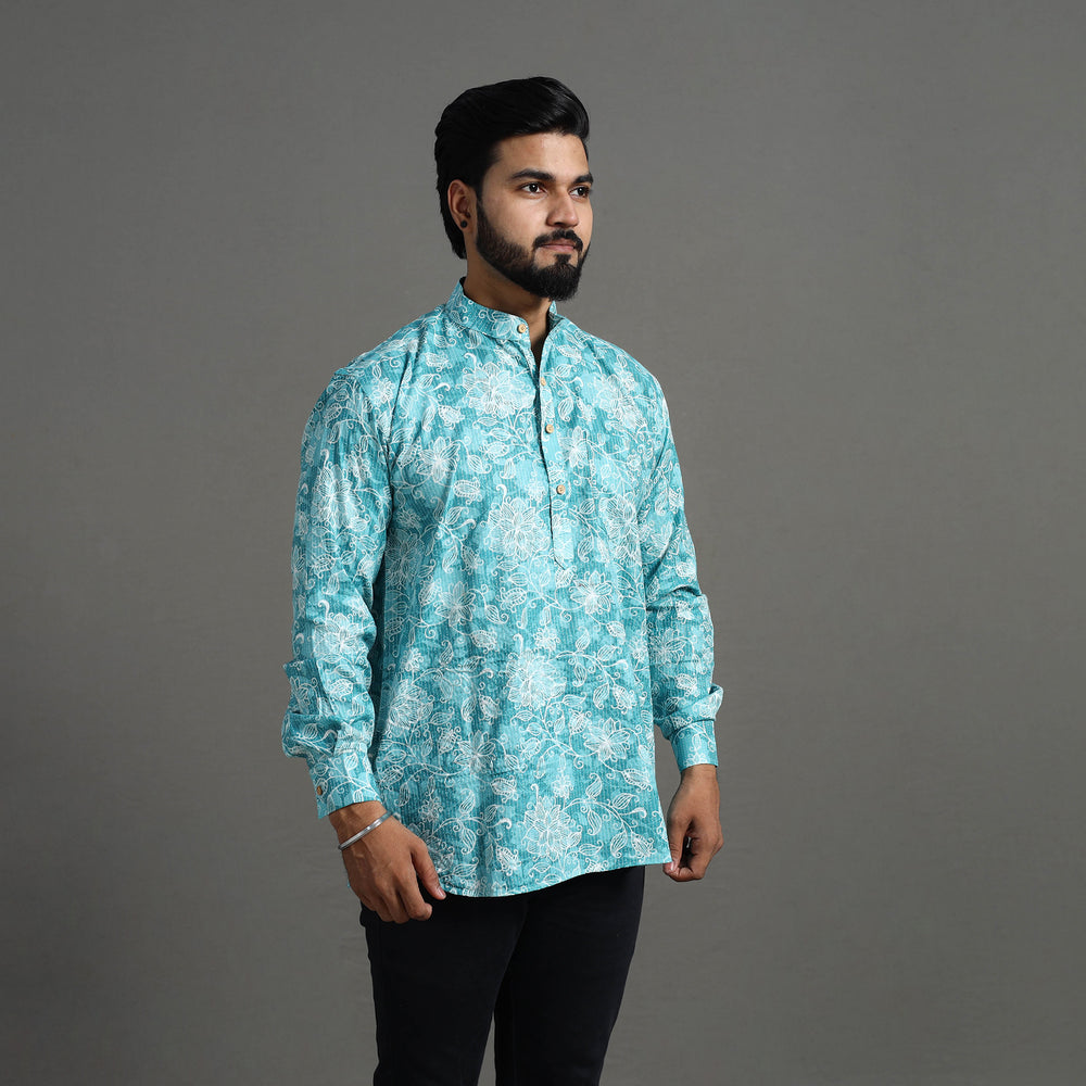 Kantha Stitch Cotton Short Sanganeri Kurta for Men 08