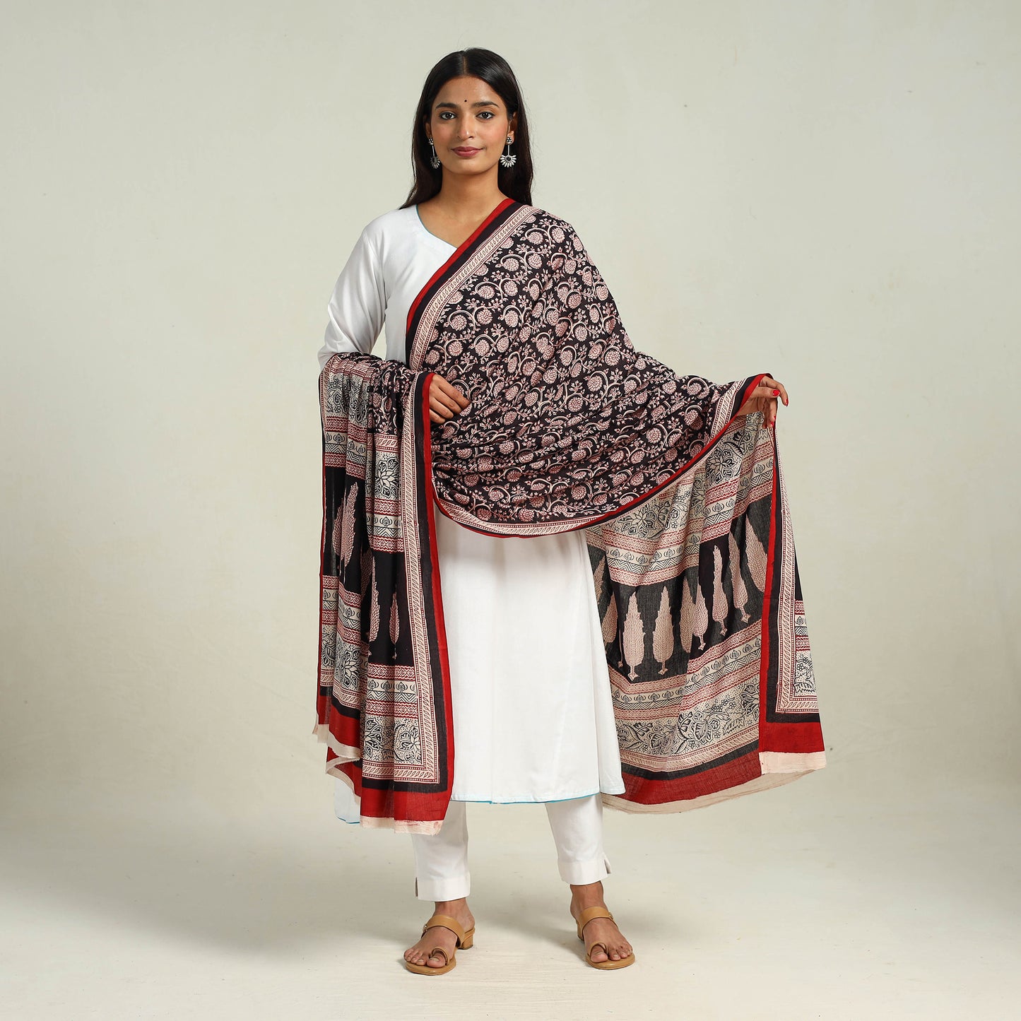 Black - Hand Block Print Cotton Bagh Dupatta 26