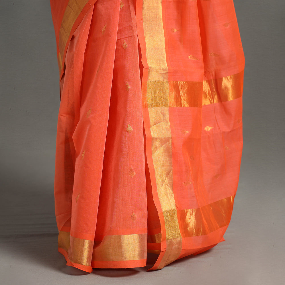 Orange - Traditional Venkatagiri Handloom Cotton Thread & Zari Buti Saree 28