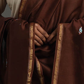 Brown - hand embroidered chanderi silk handloom kashida