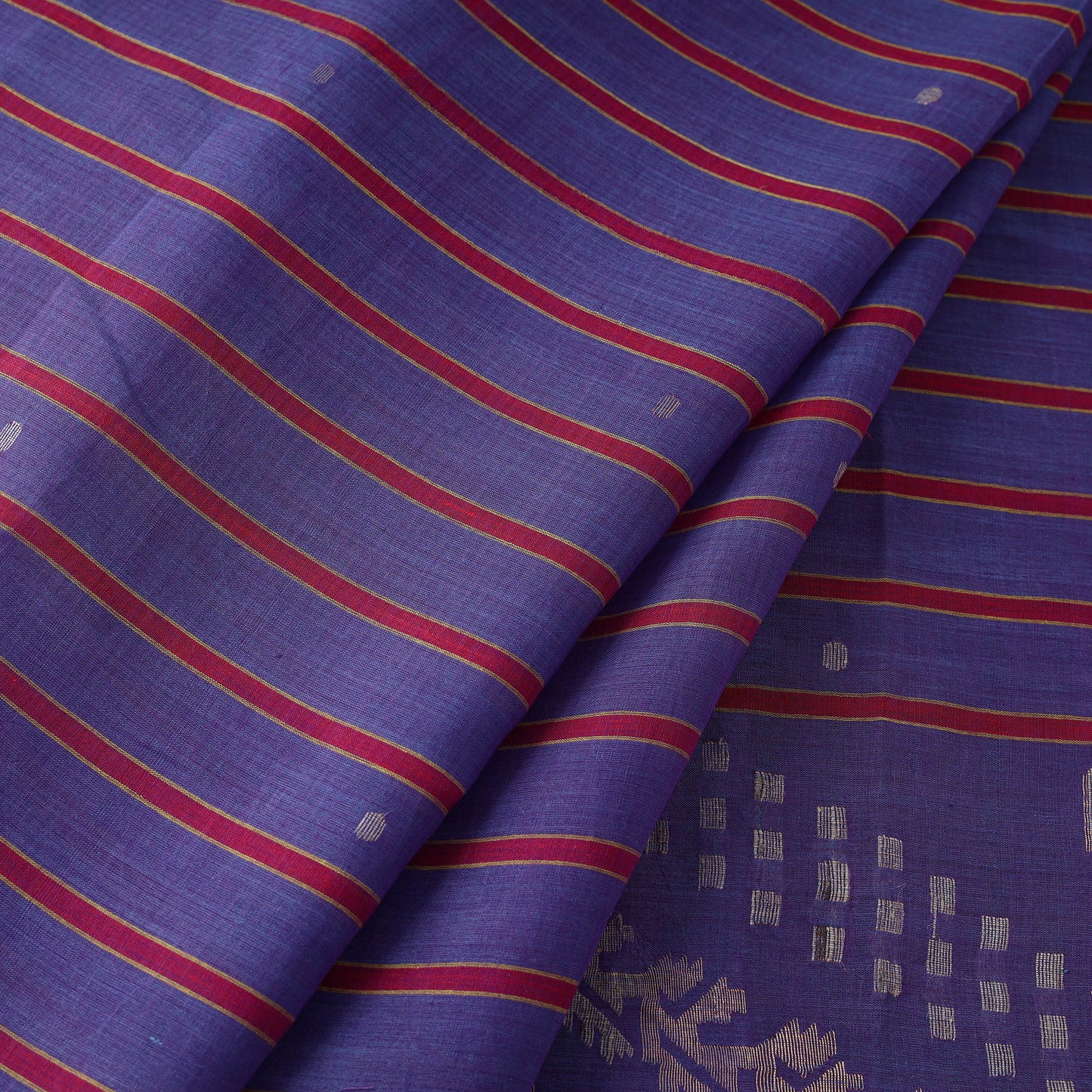 Blue - Pure Handloom Cotton Bengal Jamdani Fabric 20