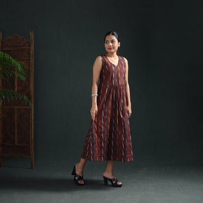Pochampally Ikat Cotton Sleeveless Flared Long Dress for Women 16