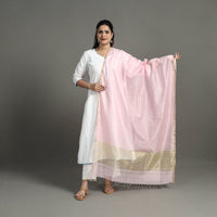 Pink - Handloom Silk Cotton Zari Work Maheshwari Dupatta 07