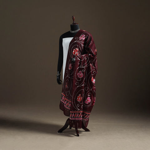 Maroon - Hand Batik Print Cotton Dupatta 48