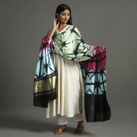 Multicolor - Shibori Clamp Dyed Modal Silk Dupatta with Zari Border 19