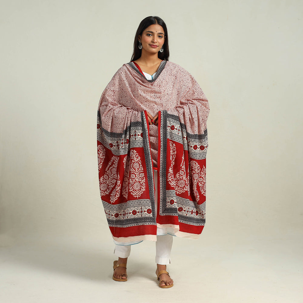 Maroon - Hand Block Print Cotton Bagh Dupatta 27