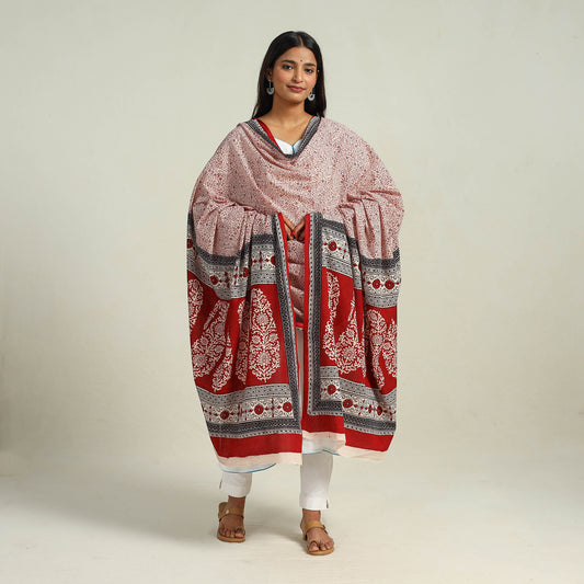 Maroon - Hand Block Print Cotton Bagh Dupatta 27