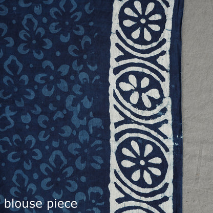 Blue - Bagru Hand Block Printed Mul Cotton Natural Dyed Saree 21