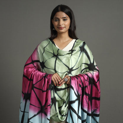 Multicolor - Shibori Clamp Dyed Modal Silk Dupatta with Zari Border 19