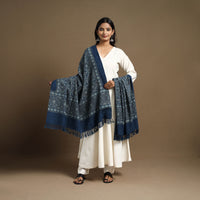 Blue - Kutch Handwoven Ajrakh Print Pure Wool Shawl 13