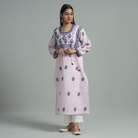  Chikankari Hand Embroidered Cotton Long Kurta for Women