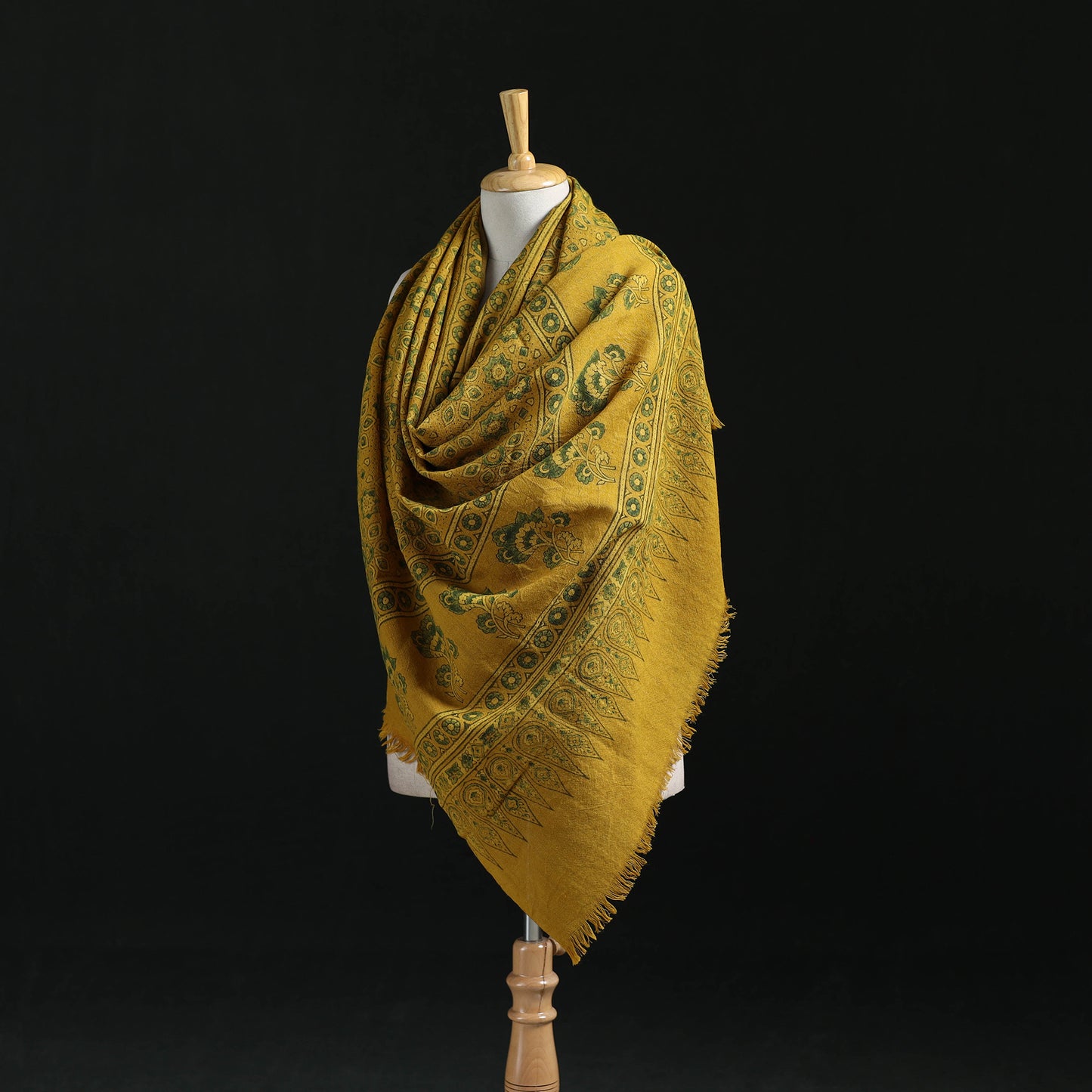 Ajrakh Hand Block Print Natural Dyed Handwoven Acrylic Wool Shawl 31
