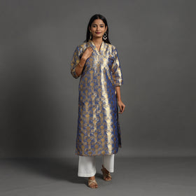 Blue Cutwork Tissue Zari Jaal Banarasi Silk Kurta for Women
