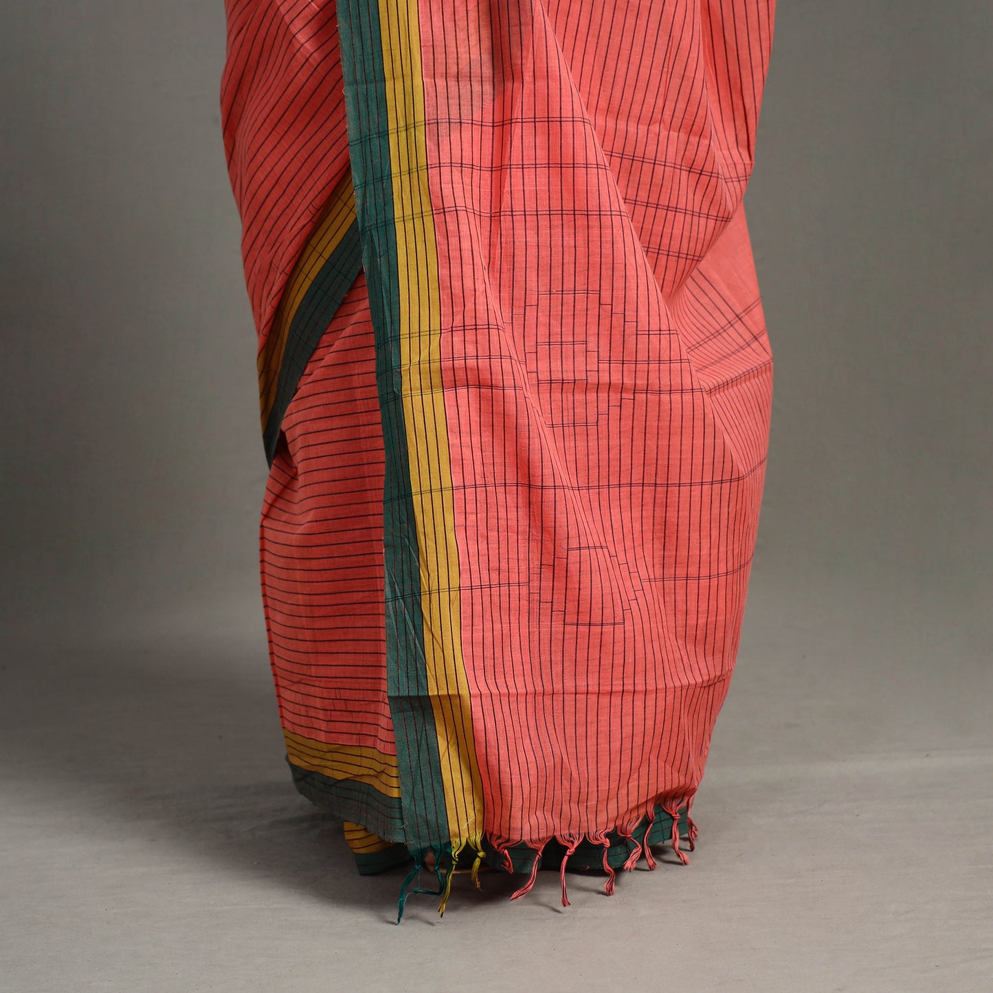 Peach - Stepwell Turned Weft Cotton Handloom Saree 16