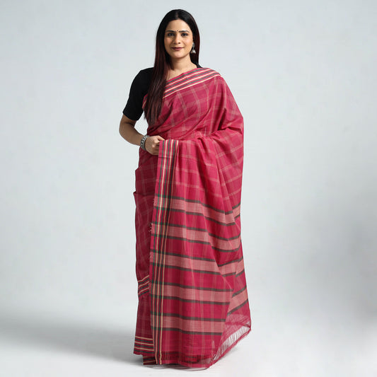 Pink - Traditional Challapalli Handloom Cotton Checks Saree