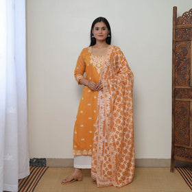  Bengal Jamdani Silk Cotton Kurta with Dupatta Set 01 
