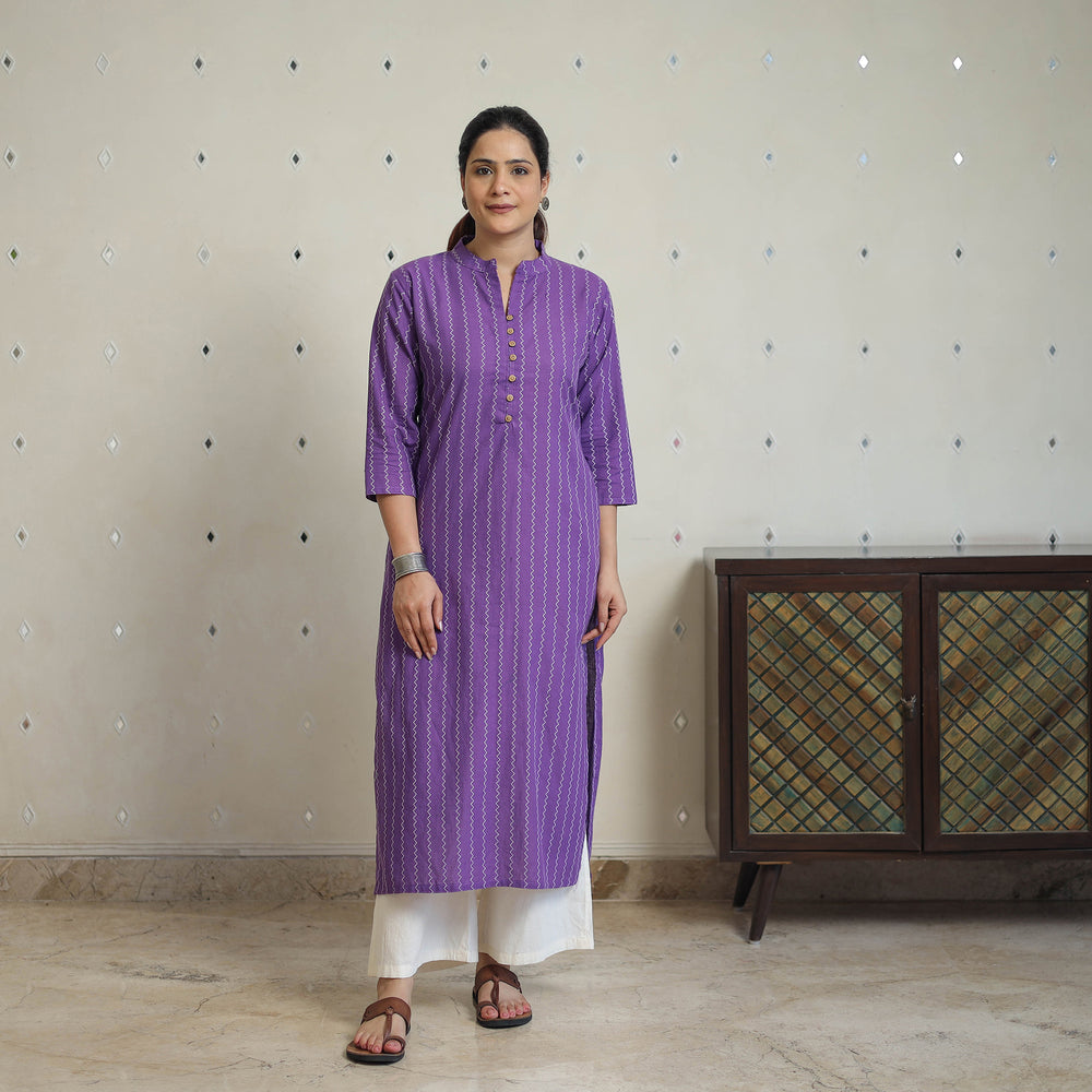 Purple - Jacquard Cotton Straight Kurta 11