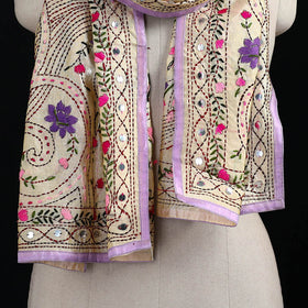 Beige - Ranihati Chanderi Silk Hand Embroidered Stole 10
