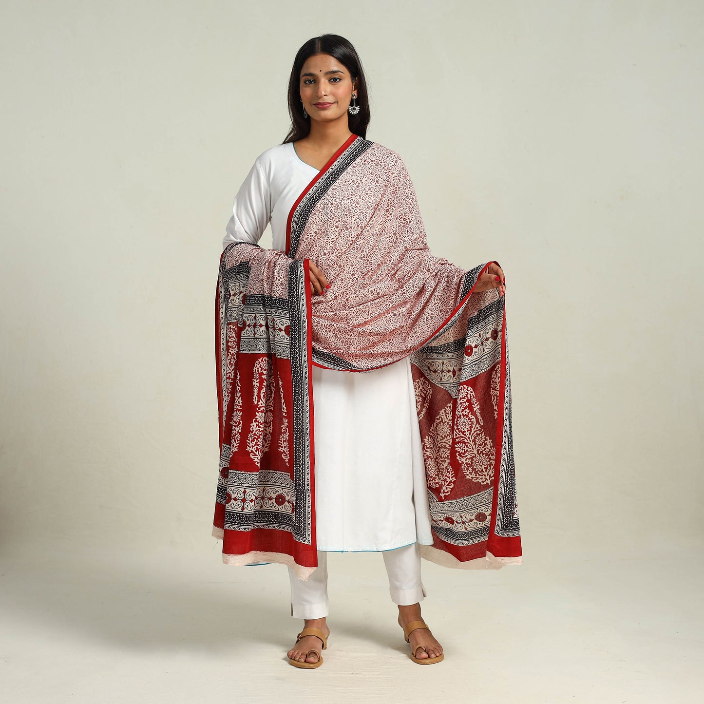 Maroon - Hand Block Print Cotton Bagh Dupatta 27