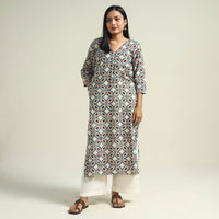 Beige - Cream with Geometric - Ajrakh Hand Block Printed Cotton Straight Kurta