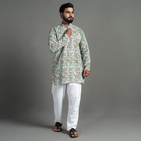 Sanganeri Block Printed Cotton Men Short Kurta 05