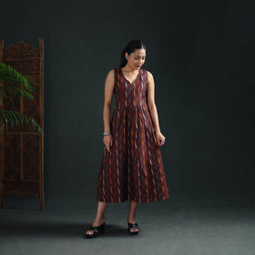 Pochampally Ikat Cotton Sleeveless Flared Long Dress for Women 16