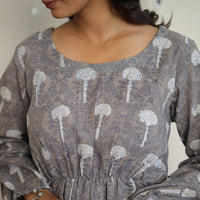 Grey - Block Printed Cotton Fit & Flare Bagru Dress 05