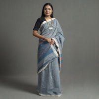 Grey - Pure Handloom Natural Dyed Checks Cotton Saree 20