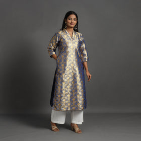 Blue Cutwork Tissue Zari Jaal Banarasi Silk Kurta for Women