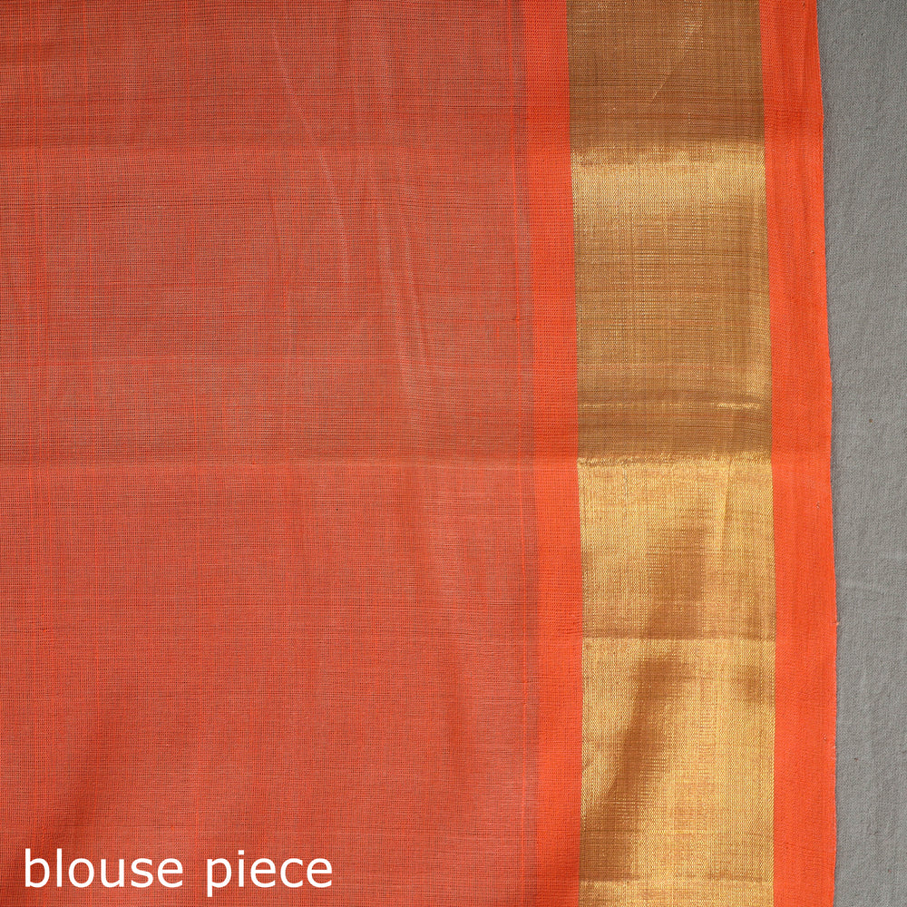 Orange - Traditional Venkatagiri Handloom Cotton Thread & Zari Buti Saree 28