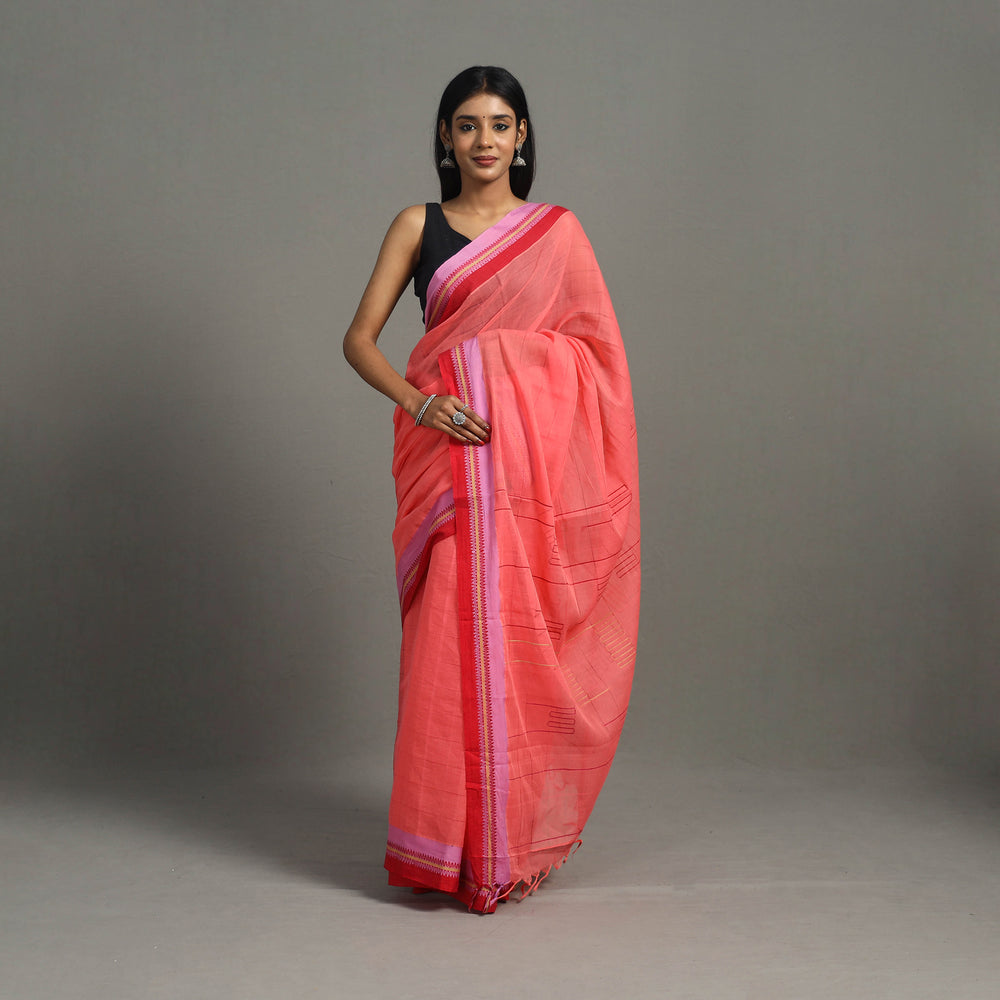 Pink - Turned Weft Circuit Cotton Handloom Saree 17