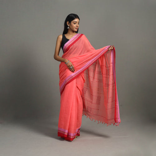 Pink - Turned Weft Circuit Cotton Handloom Saree 17