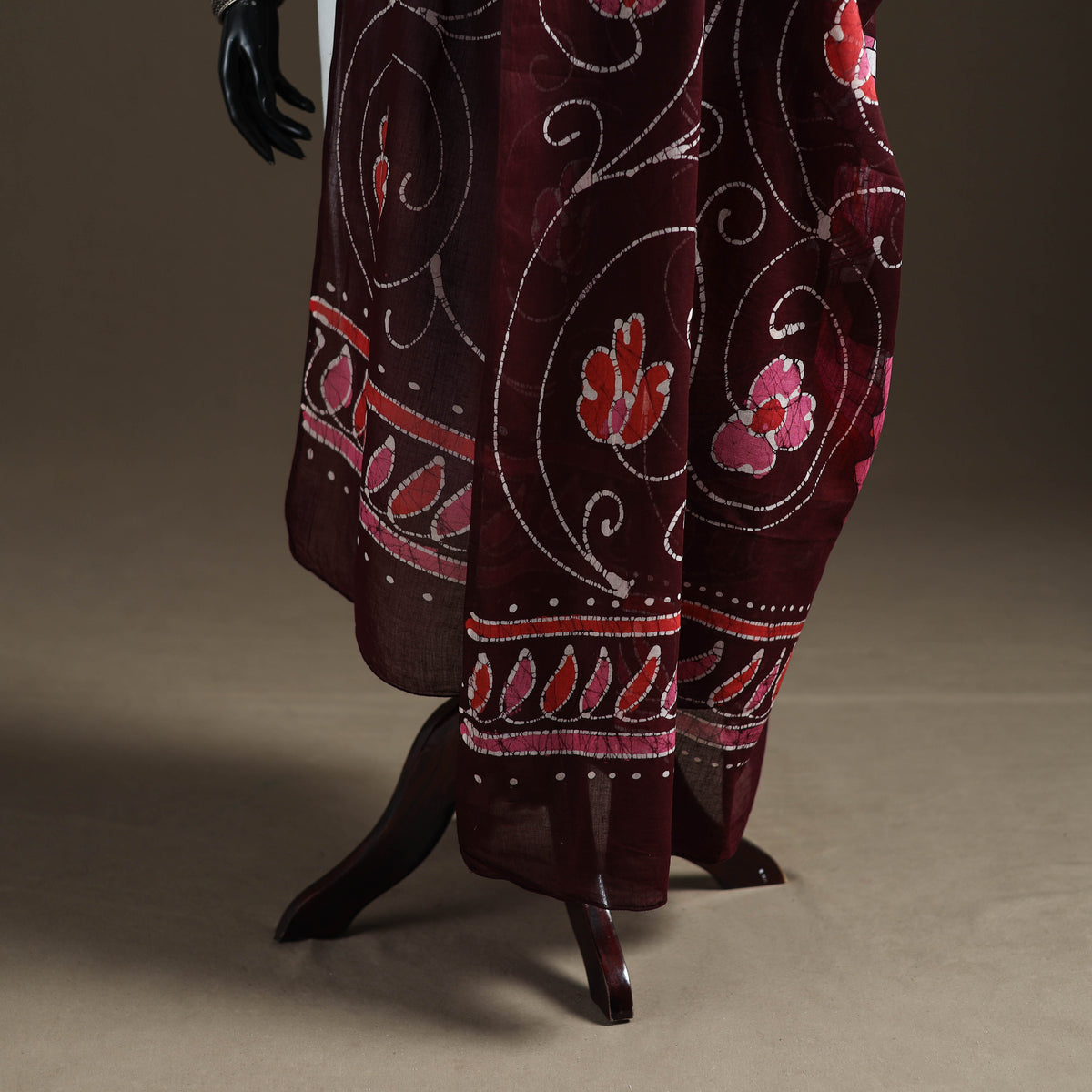 Maroon - hand batik print cotton dupatta 48 - handcrafted