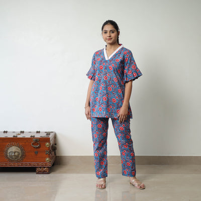 Blue - Block Printed Cotton Sanganeri Co-Ord Set 04