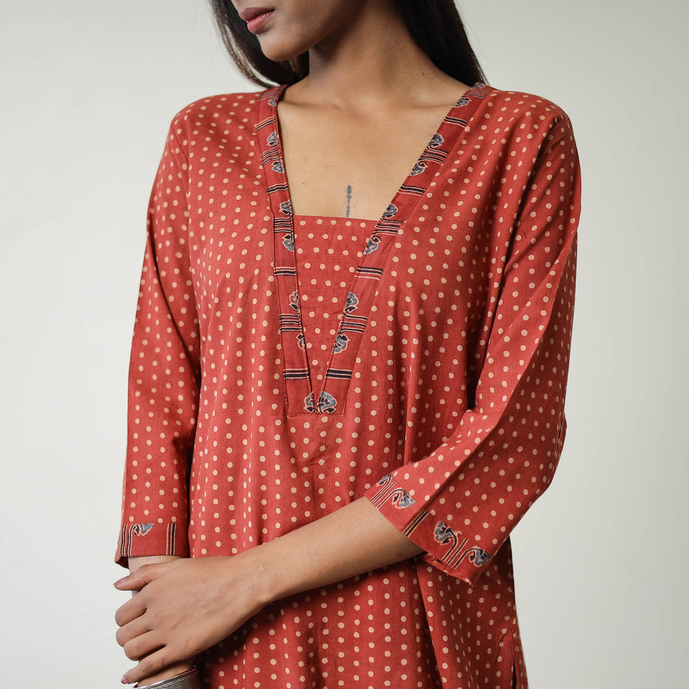 Block Printed Cotton Straight Ajrakh Kurta 34