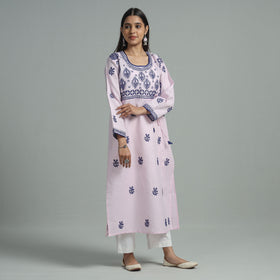  Chikankari Hand Embroidered Cotton Long Kurta for Women