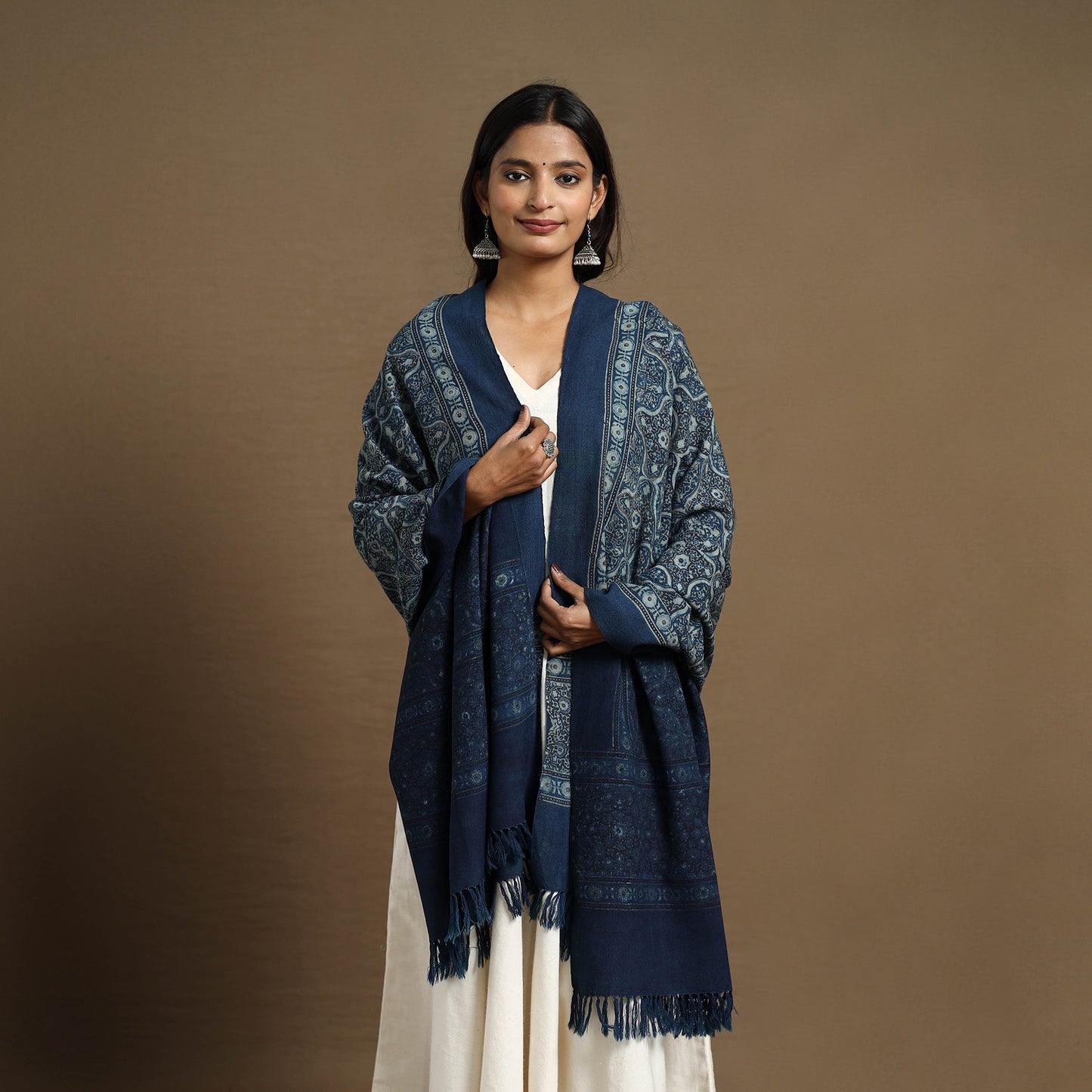 Blue - Kutch Handwoven Ajrakh Print Pure Wool Shawl 13