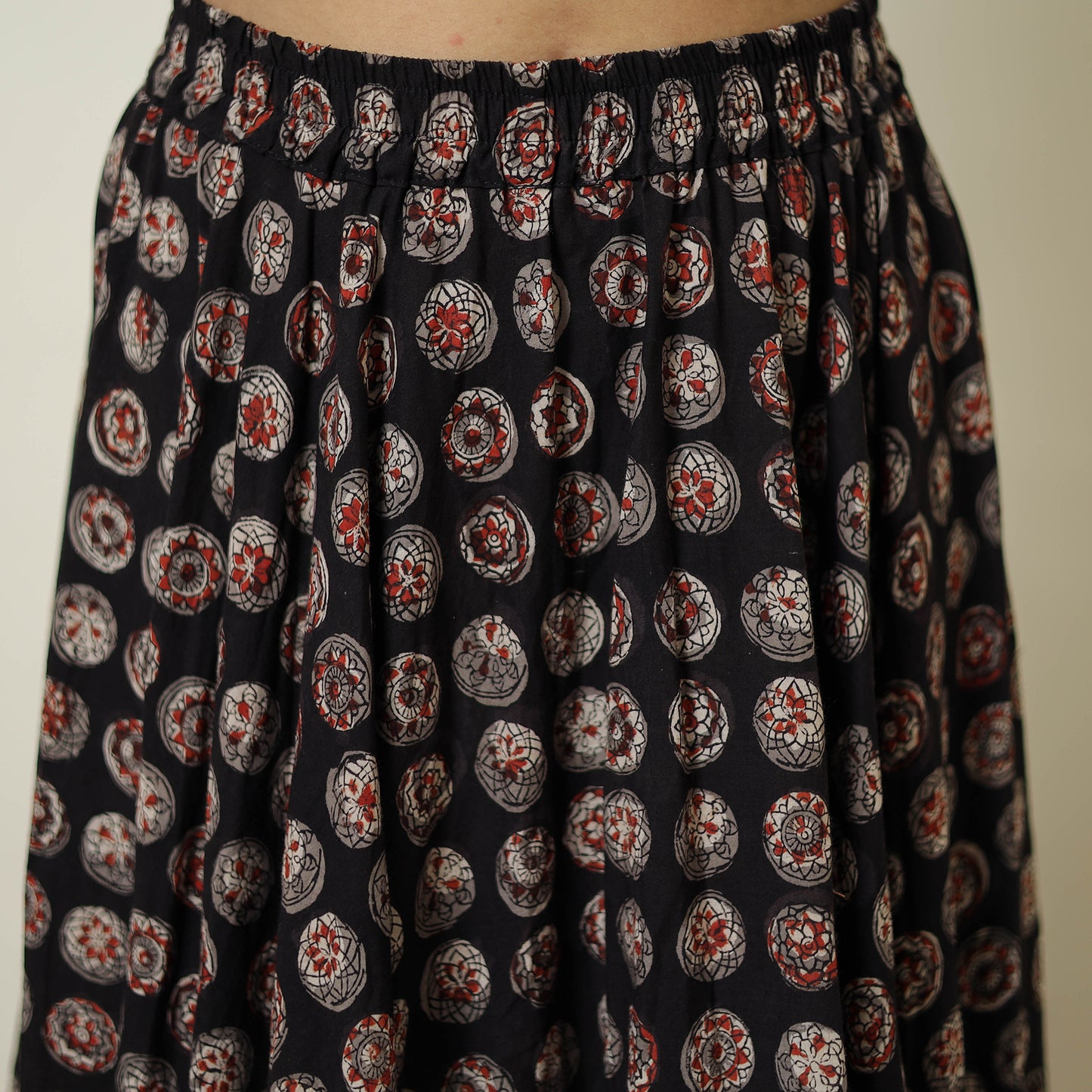 Black - Hand Block Printed Cotton Long Bagru Skirt 06