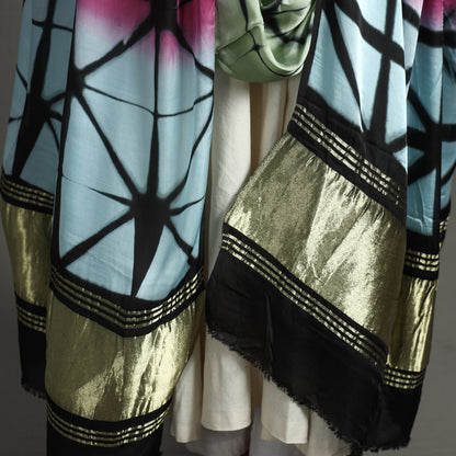 Multicolor - Shibori Clamp Dyed Modal Silk Dupatta with Zari Border 19