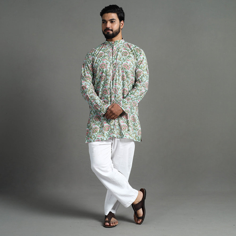 Sanganeri Block Printed Cotton Men Short Kurta 05