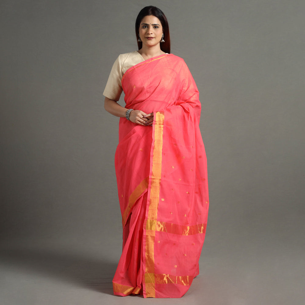 Red - Traditional Venkatagiri Handloom Cotton Thread & Zari Buti Saree 30