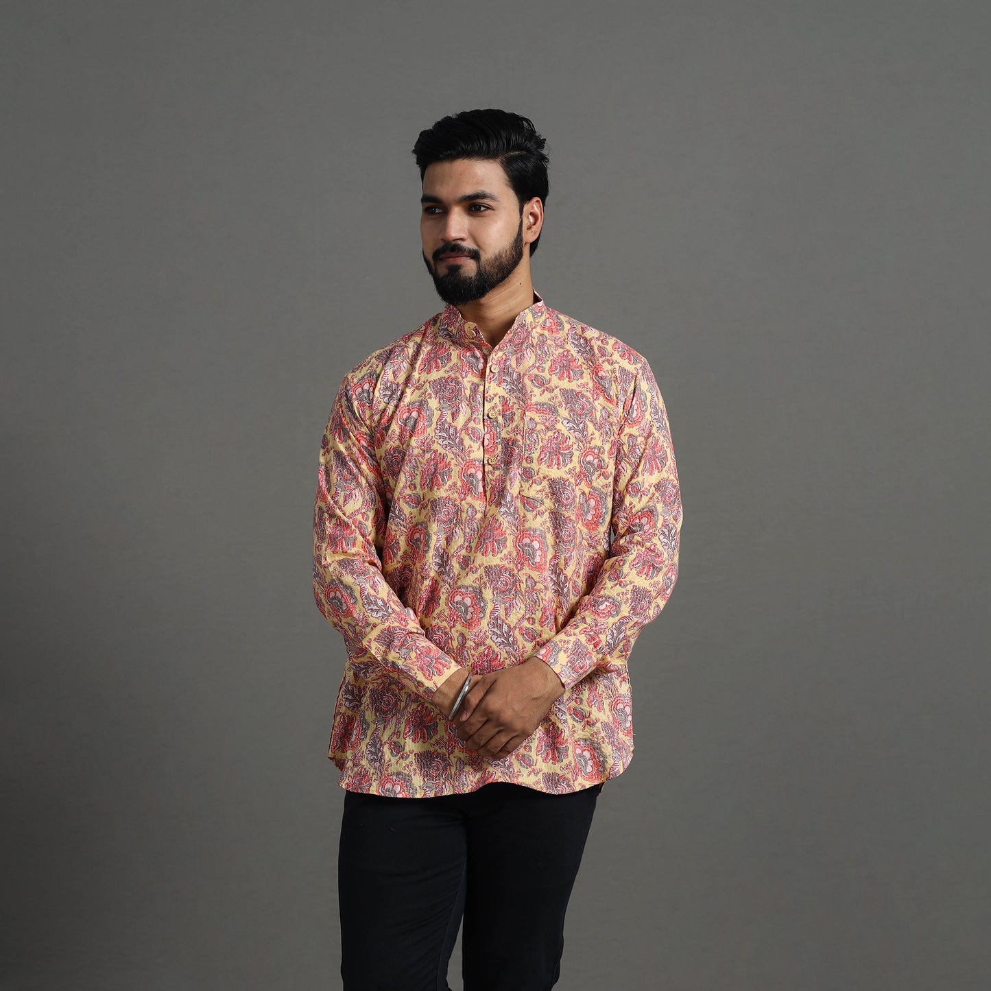 Kantha Stitch Cotton Short Sanganeri Kurta for Men 01