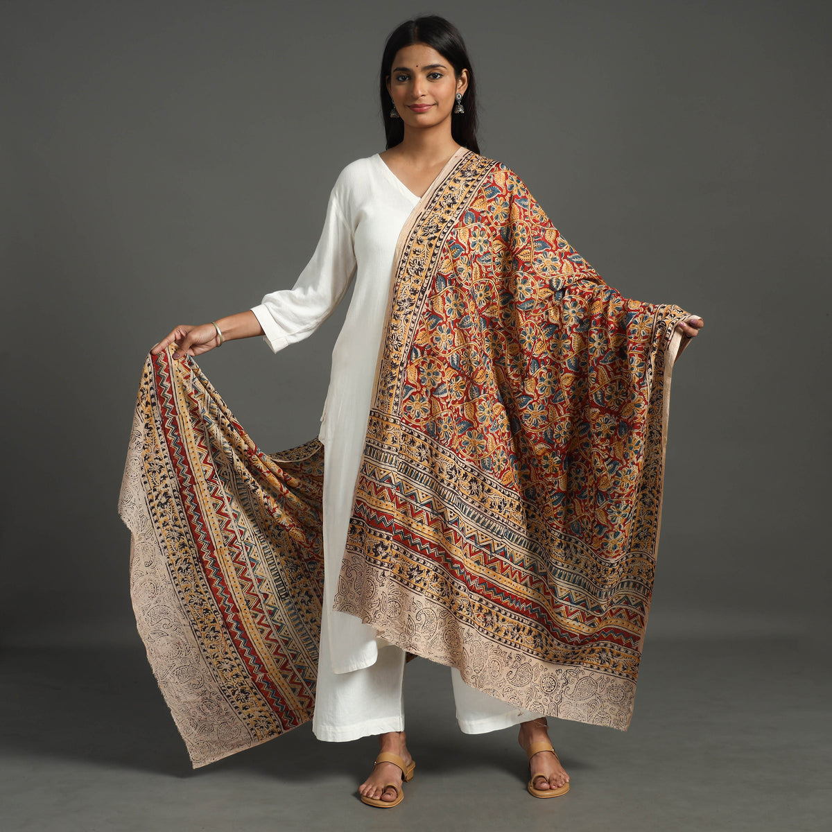 Multicolor - Kalamkari Block printed Cotton Dupatta 25